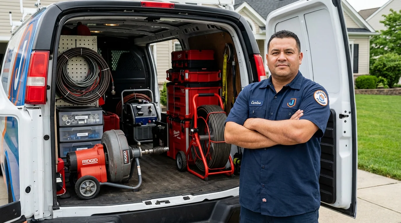 Professional drain cleaning equipment and Johns Plumbing LLC plumber in Huron
